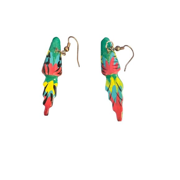Handcrafted Tropical Bird Dangle Earrings Parrots Hooks Handpainted 2.75" 3.22g - Picture 3 of 5